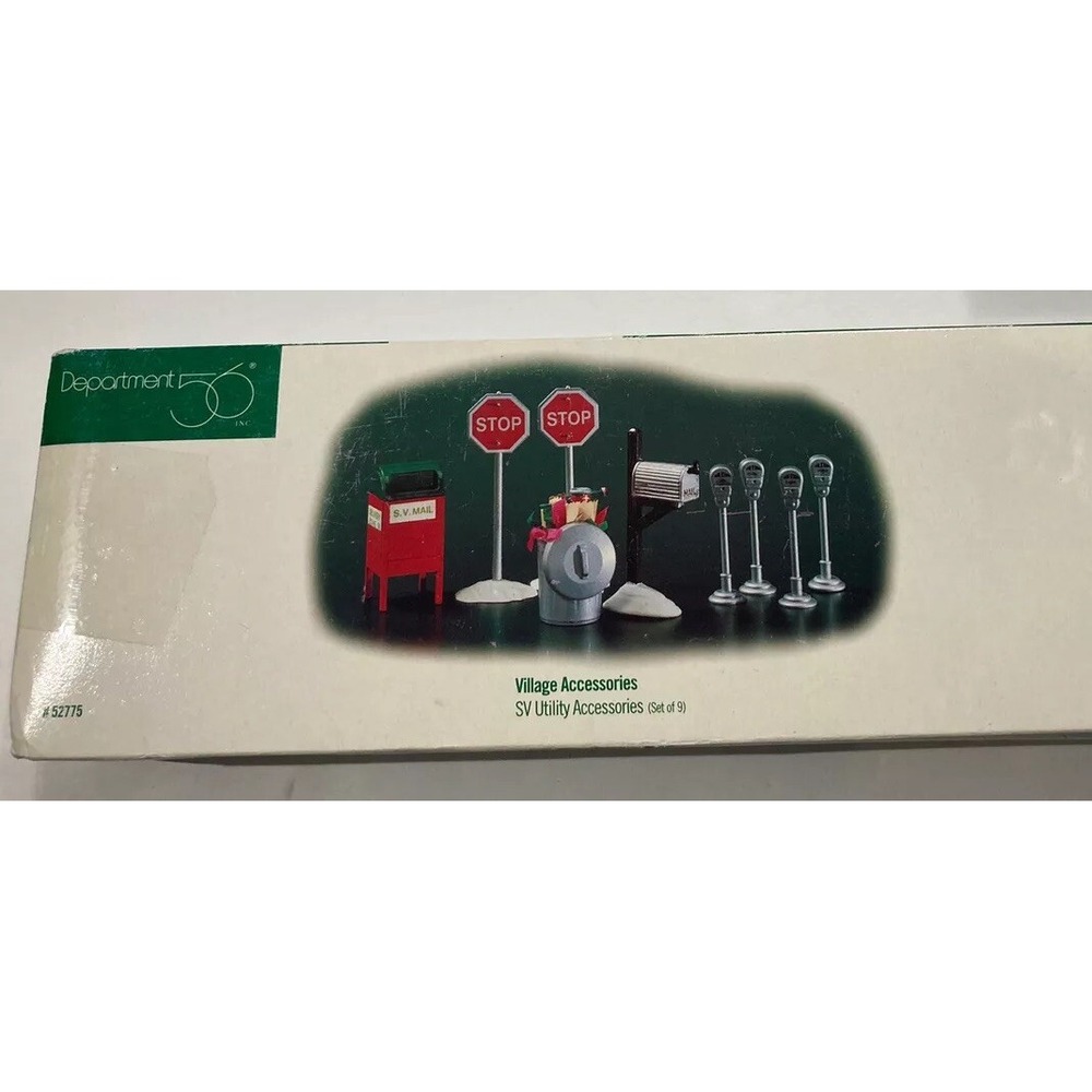 DEPARTMENT 56 SV UTILITY ACCESSORIES set of 9 w/Stop Signs, trash‎ can, mailbox
